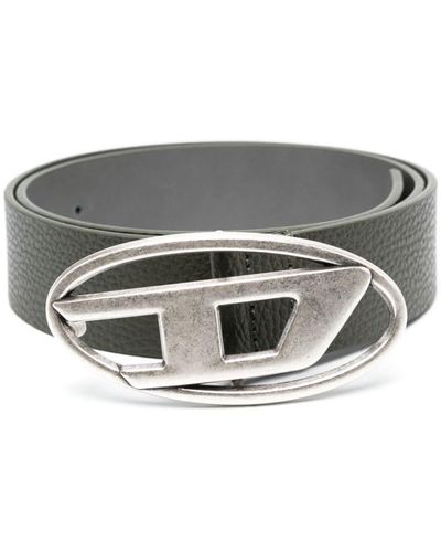 DIESEL Ceinture en cuir à plaque logo - Gris