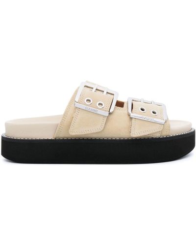 Ganni Buckle-fastening Flatform Sandals - White