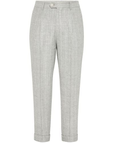 Brunello Cucinelli Pinstripe Linen-blend Trousers - Grey