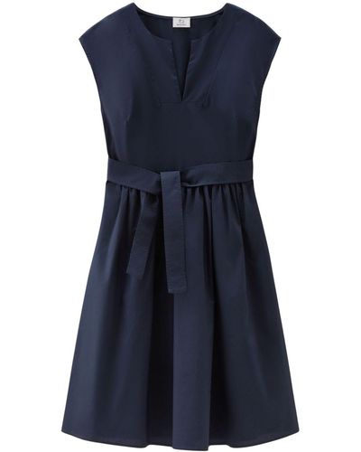 Woolrich Ausgestelltes Popeline-Kleid mit Gürtel - Blau
