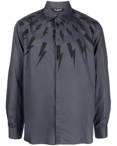 Neil Barrett Thunderbolt-print Cotton Shirt - Gray