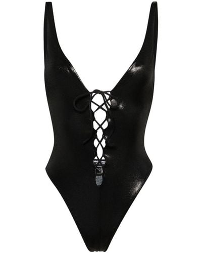 DSquared² V-neck Metallic Swimsuit - Black