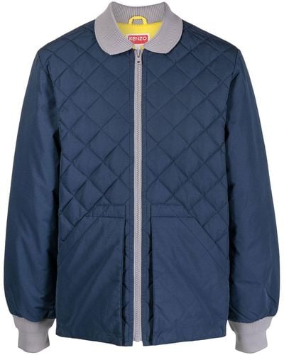 KENZO Two-tone Diamond-quilt Jacket - Blue