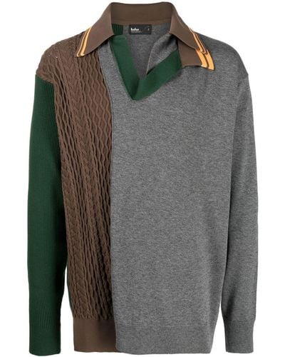 Kolor Patchwork Panelled-knit Sweater - Grey