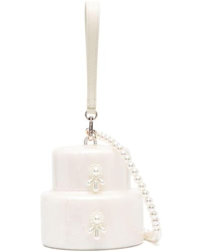 Simone Rocha Mini sac à main Cake à chaîne en perles - Blanc