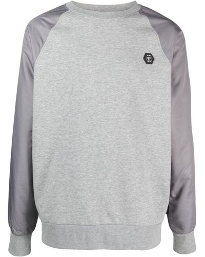 Philipp Plein Contrast-sleeve Logo-patch Sweatshirt - Grey