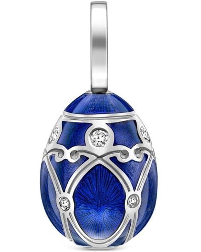 Faberge 18kt White Gold Heritage Palais Egg Diamond Charm - Blue