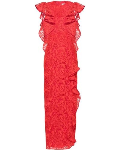 Huishan Zhang Ruffled Guipure-lace Gown - Women's - Polyester/silk - Red