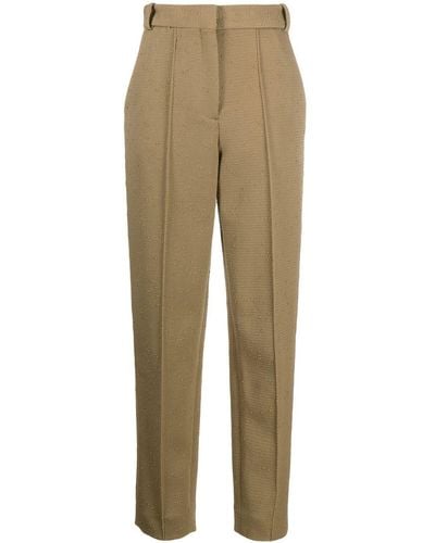 Tory Burch Pintuck Tapered Wool Pants - Natural