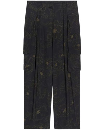 Dries Van Noten Floral-print Silk Trousers - Black