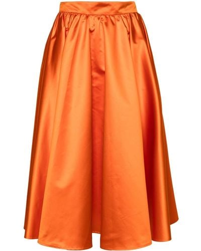 Patou Satin Flared Midi Skirt - Orange
