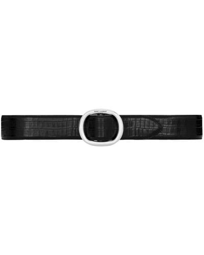 Saint Laurent Oval-buckle Leather Belt - Black