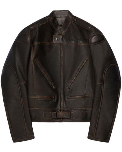Courreges Racer Patina Leather Jacket - Black