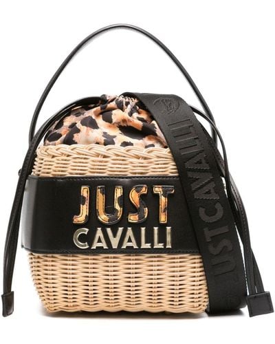Just Cavalli ロゴエンボス バケットバッグ - ブラック