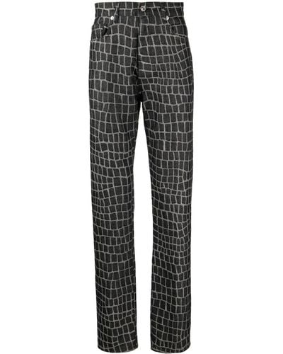 Versace Crocodile-print Straight-leg Jeans - Grey