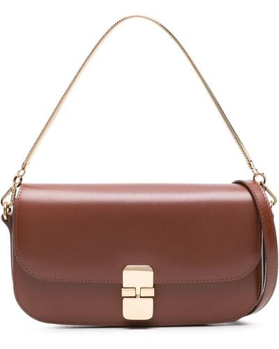 A.P.C. Grace Chaine Leather Clutch Bag - Brown