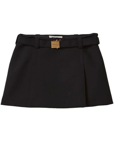 Miu Miu Logo-plaque Wool Miniskirt - Black