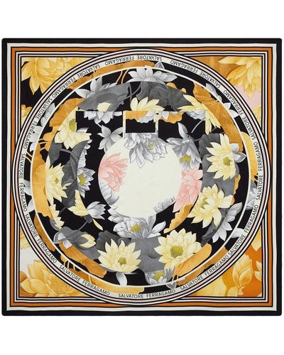 Ferragamo Ninfee Silk Floral-print Foulard - Metallic