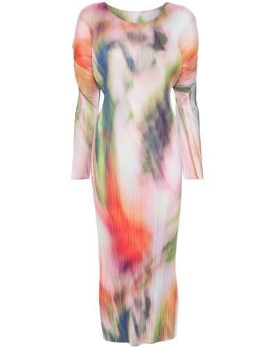 Pleats Please Issey Miyake Robe mi-longue à design plissé - Multicolore