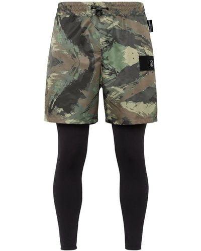 Philipp Plein Lauf-Shorts mit Camouflage-Print - Grün