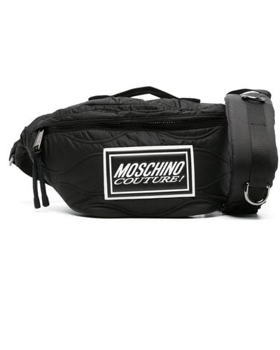 Moschino Logo-patch Quilted Messenger Bag - Black