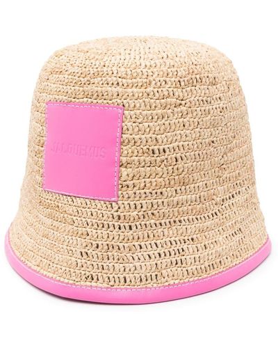 Jacquemus Gorro pescador de rafia - Rosa