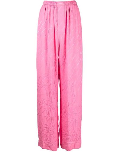 Balenciaga Logo-jacquard Wide-leg Silk Pants - Pink