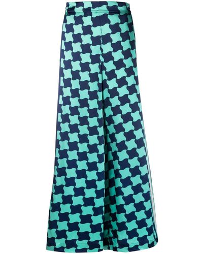 Casablanca Silk Trousers With Graphic Print - Blue