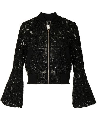 Elie Saab Sequin-embellished Bell-sleeve Jacket - Black