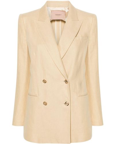Twin Set Double-breasted Twill Blazer - Natural