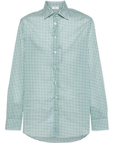 Etro Geometric-Print Cotton Shirt - Blue