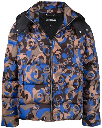 Les Hommes Graphic-print Padded Coat - Green