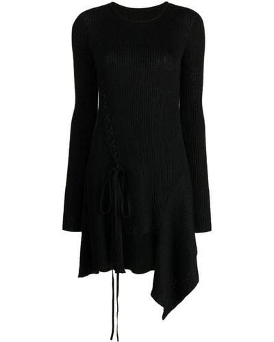 Y's Yohji Yamamoto Ribbed Wool Minidress - Black
