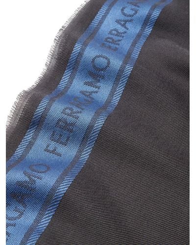 Ferragamo Écharpe colour block à logo imprimé - Bleu