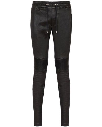 Balmain Drawstring Leather Trousers - Black