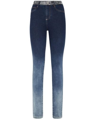 Philipp Plein Crystal-embellished High-waist Jeans - Blue