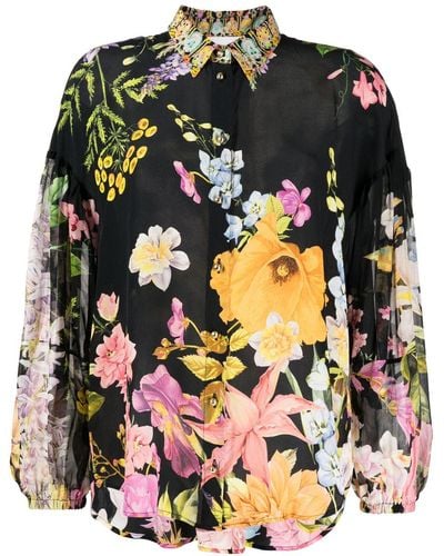 Camilla Floral-print Silk Shirt - Black