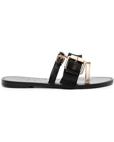 Moschino Buckle-straps Leather Slides - Black