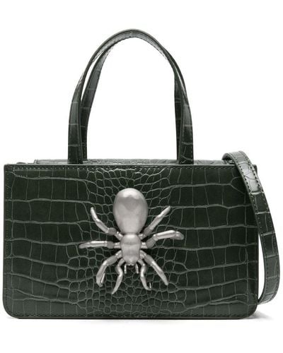 Puppets and Puppets Small Spider Snakeskin-effect Tote Bag - Black