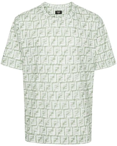 Fendi Katoenen T-shirt Met Ff-patroon - Groen