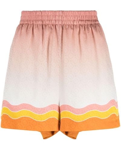 Casablancabrand Rainbow Monogram-print Silk Shorts - Pink
