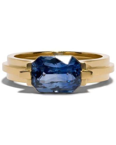 Azlee 18kt Yellow Gold Staircase Floating Sapphire Ring - Blue