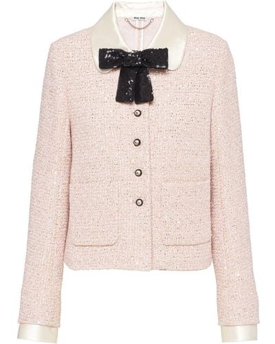 Miu Miu Bow-neck Tweed Jacket - Pink