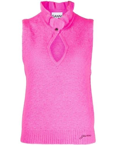 Ganni Cut-out Detail Knitted Top - Pink