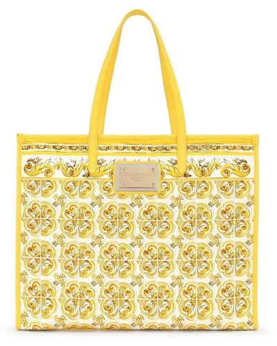 Dolce & Gabbana Large Majolica-print Canvas Tote Bag - Yellow