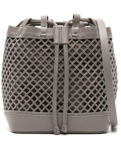 Brunello Cucinelli Monili Chain-net Leather Bucket Bag - Grey