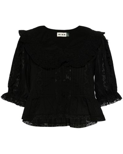 RIXO London Ellery Blouse Met Vlakken Van Kant - Zwart