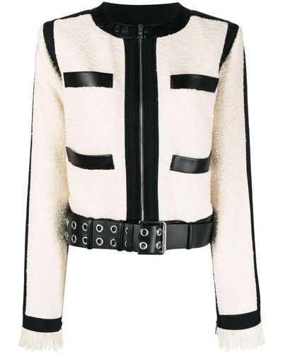 Ports 1961 Contrasting-trim Belted Collarless Jacket - White