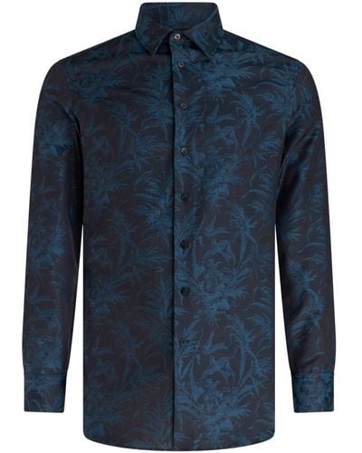 Etro Leaf-print Long-sleeve Shirt - Blue
