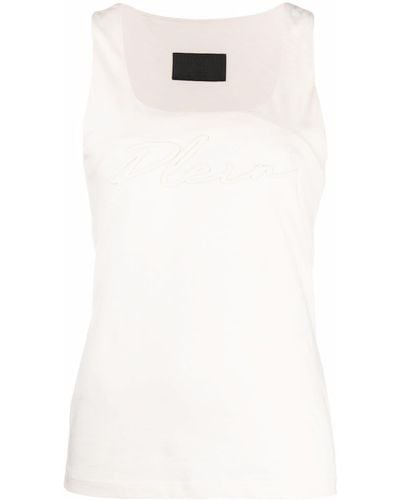 Philipp Plein Top sin mangas con logo bordado - Blanco